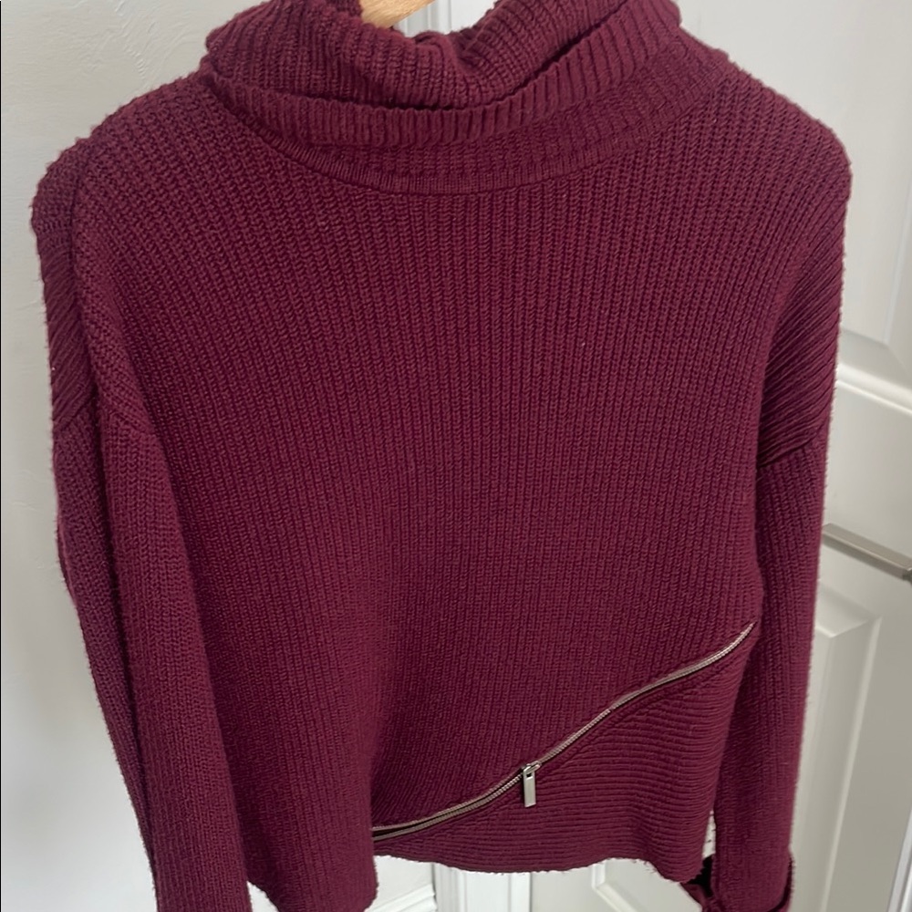 Karen Millen Burgundy Cowl Neck Sweater with Zipper Detail